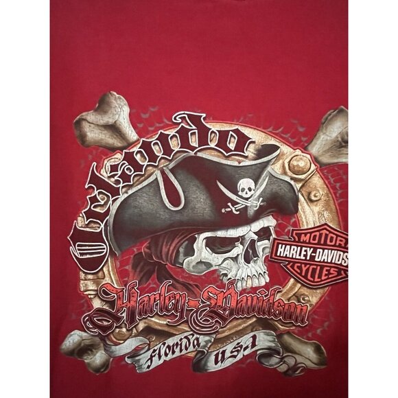 Harley Davidson T Shirt Men's 2xl Red Pirate Biker Double Sided Adult see photos - Picture 15 of 16